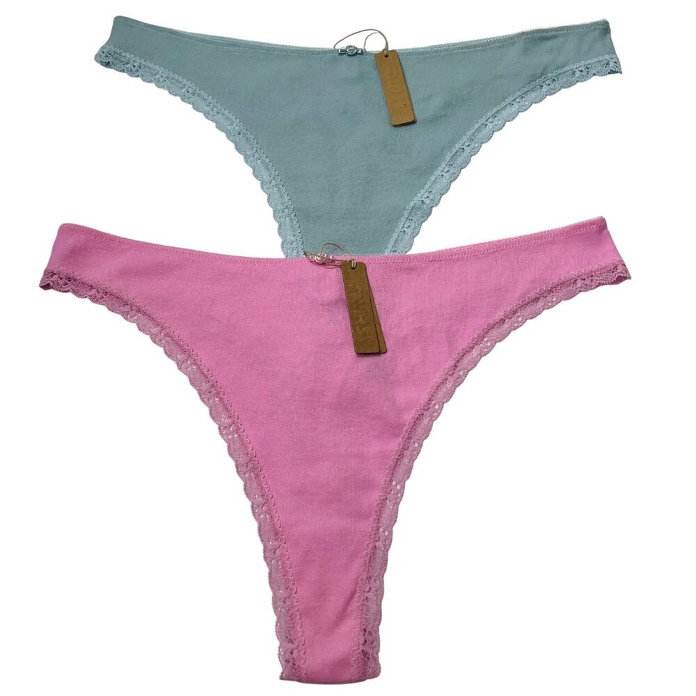 SKIMS Lace Pointelle Thongs Lot of‎ 2 Bubble Gum Sky 3X